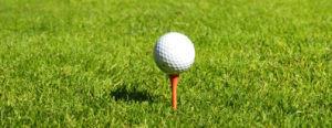 Golfboll på pegg på Klövsjö Golfklubb