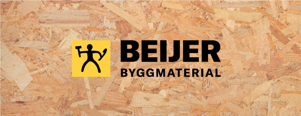 Plywoodskiva med Beijer Bygg logotyp